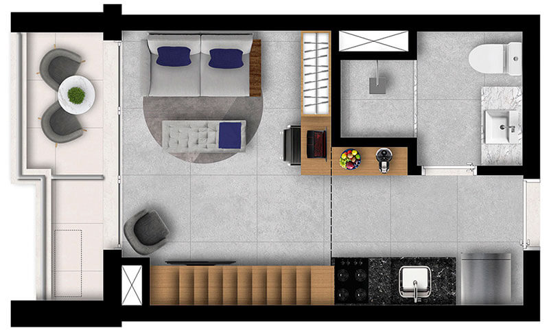 Ampli - Vila Mariana - Planta Studio Space 23m&sup2;